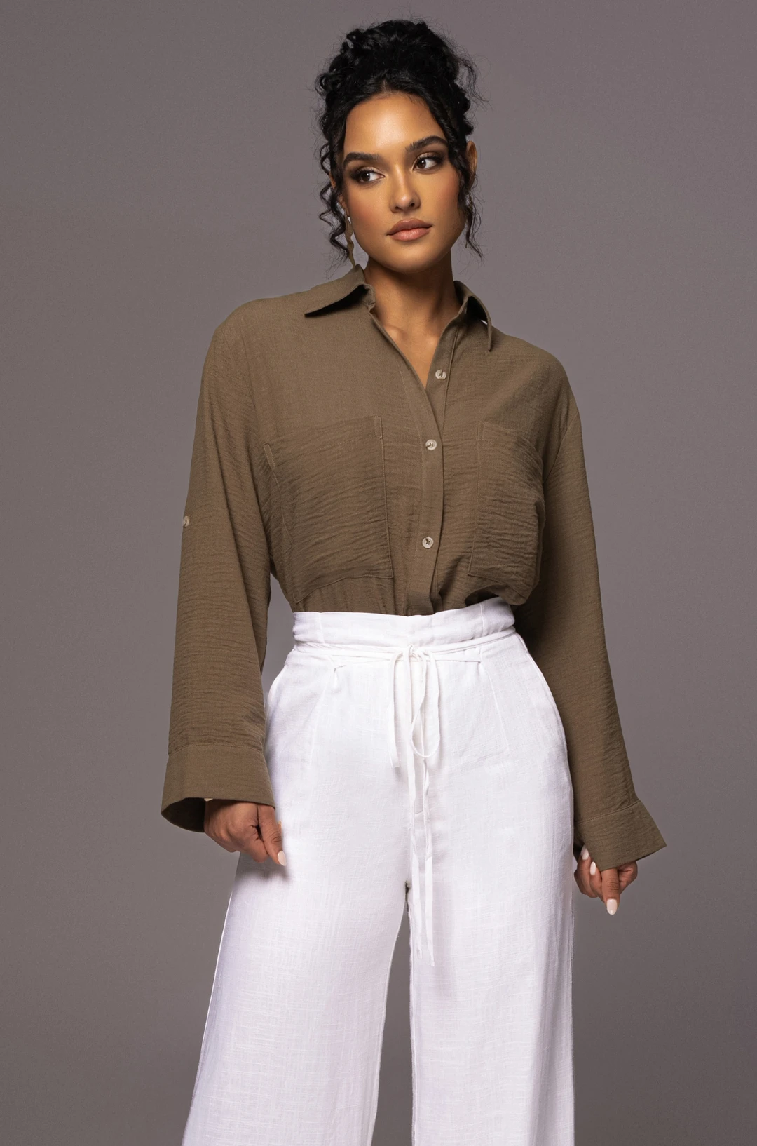 Olive By The Coast Crinkled Button Up 6 Olive By The Coast Crinkled Button Up - Image 6