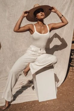 Ivory Akito Ribbed Bodysuit -Jluxlabel Sale Store ESSENTIALS4 61