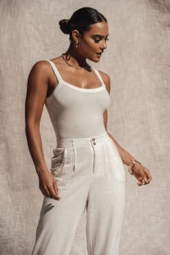 Ivory Akito Ribbed Bodysuit -Jluxlabel Sale Store ESSENTIALS4 67