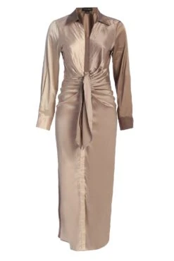 Taupe Color Block Satin Midi Dress -Jluxlabel Sale Store IMG 9839copy