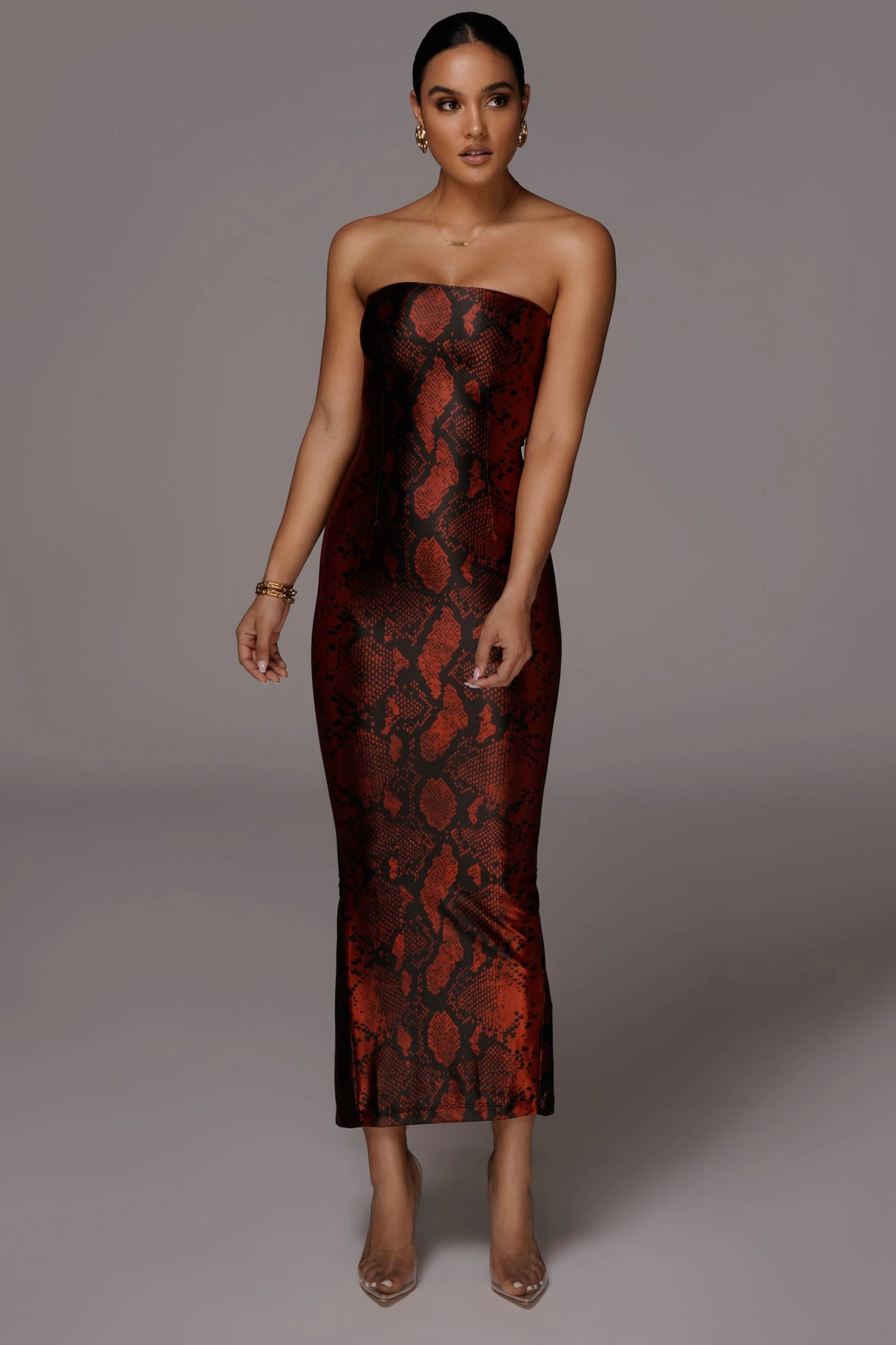 Red Bianca Snakeskin Slit Dress 6 Red Bianca Snakeskin Slit Dress - Image 6