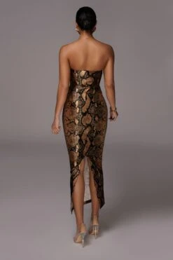 Gold Bianca Snakeskin Slit Dress -Jluxlabel Sale Store JLUXLABEL PRODUCT MAR172020 1714