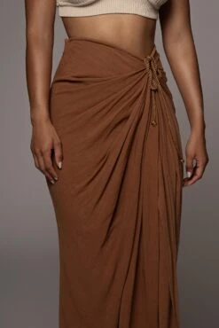 Pecan Noelia Linen Slit Skirt -Jluxlabel Sale Store JULY8LINEN 11