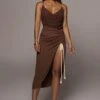 Chocolate Spring Ruched Linen Skirt