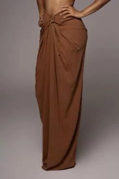 Pecan Noelia Linen Slit Skirt -Jluxlabel Sale Store JULY8LINEN 8