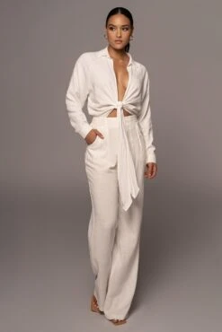 Ivory Soho Front Tied Woven Top -Jluxlabel Sale Store PRODUCT APR152022 192