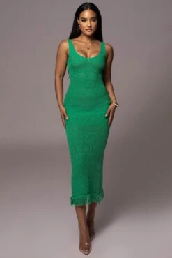 Green Ballari Crochet Knit Maxi Dress