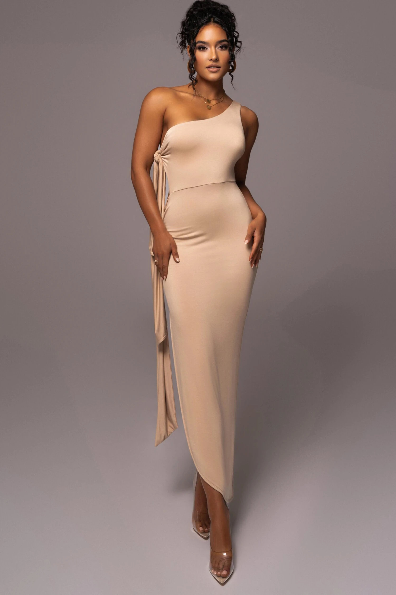 Tan Out Of Mind One Shoulder Dress 3 Tan Out Of Mind One Shoulder Dress - Image 3
