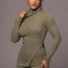 Olive One Call Away Ribbed Turtleneck Top