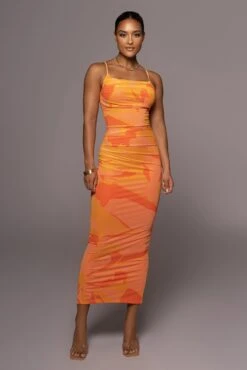 Orange Naylene Ruched Dress -Jluxlabel Sale Store PRODUCT JUL72022 SUMMER4 170