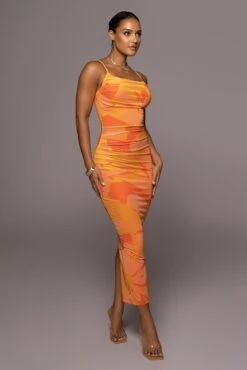 Orange Naylene Ruched Dress -Jluxlabel Sale Store PRODUCT JUL72022 SUMMER4 173