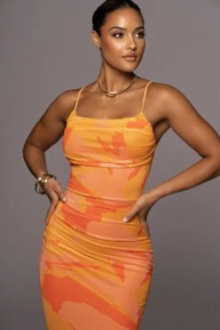Orange Naylene Ruched Dress -Jluxlabel Sale Store PRODUCT JUL72022 SUMMER4 176