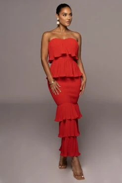 Red Casa Blanca Ruffle Dress -Jluxlabel Sale Store PRODUCT JUN22022 SUMMER3 116