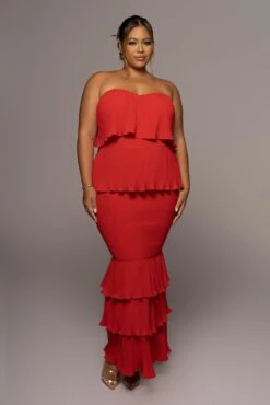 Red Casa Blanca Ruffle Dress -Jluxlabel Sale Store PRODUCT JUN82022 EXTENDED 59