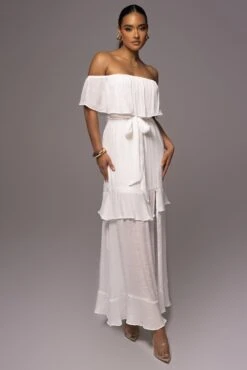 White Marsela Off-Shoulder Linen Maxi Dress -Jluxlabel Sale Store PRODUCT JUNE72023 JUNEDROP1 34