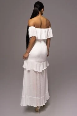 White Marsela Off-Shoulder Linen Maxi Dress -Jluxlabel Sale Store PRODUCT JUNE72023 JUNEDROP1 36