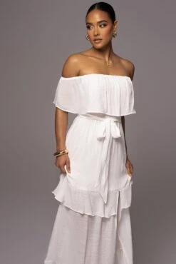 White Marsela Off-Shoulder Linen Maxi Dress -Jluxlabel Sale Store PRODUCT JUNE72023 JUNEDROP1 39