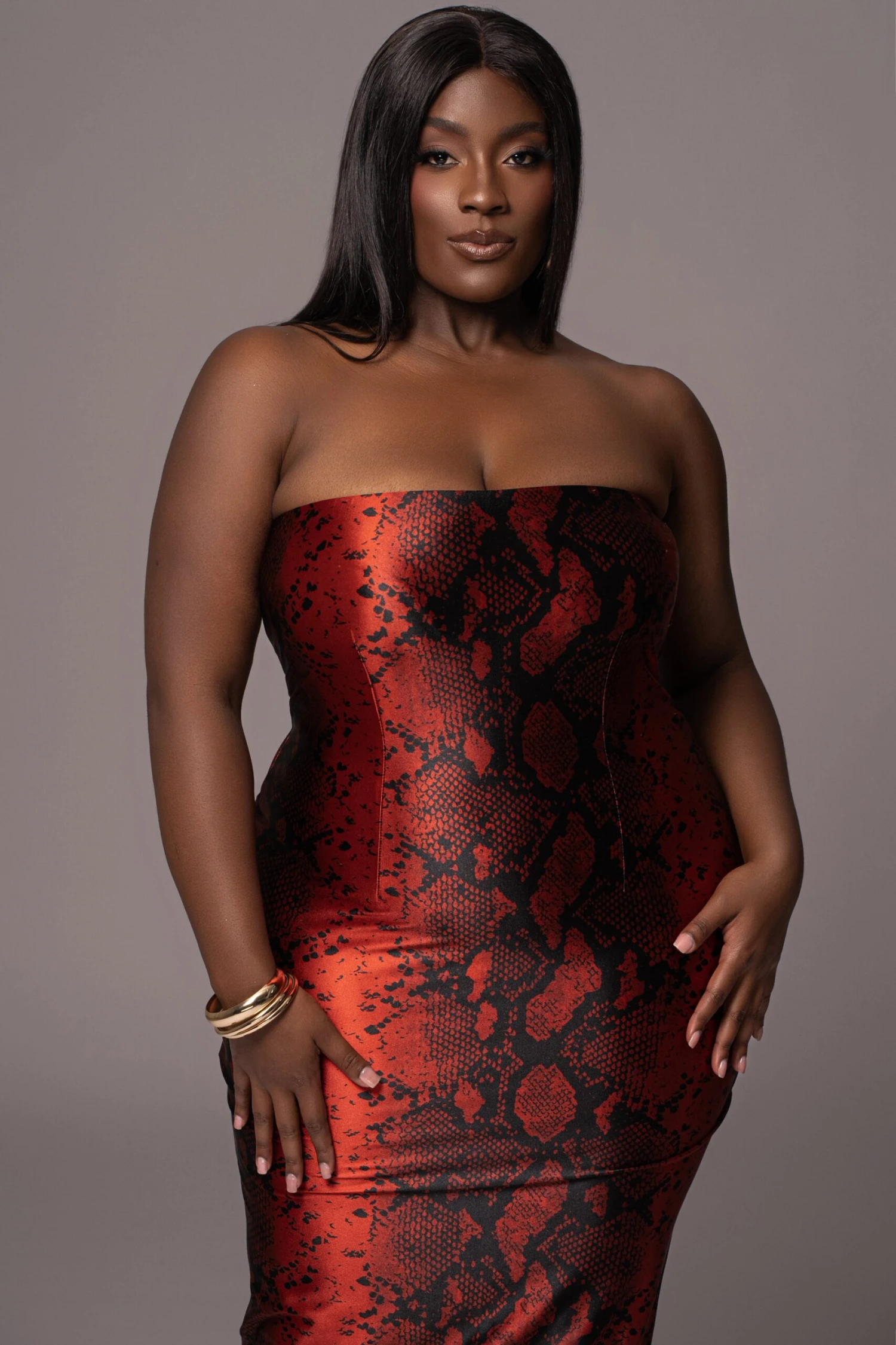 Red Bianca Snakeskin Slit Dress 2 Red Bianca Snakeskin Slit Dress - Image 2