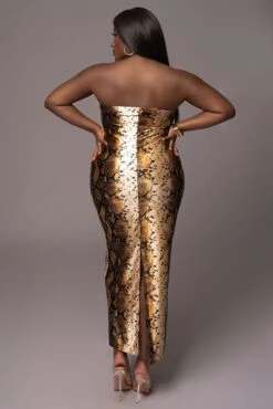 Gold Bianca Snakeskin Slit Dress -Jluxlabel Sale Store PRODUCT MAY112023 66