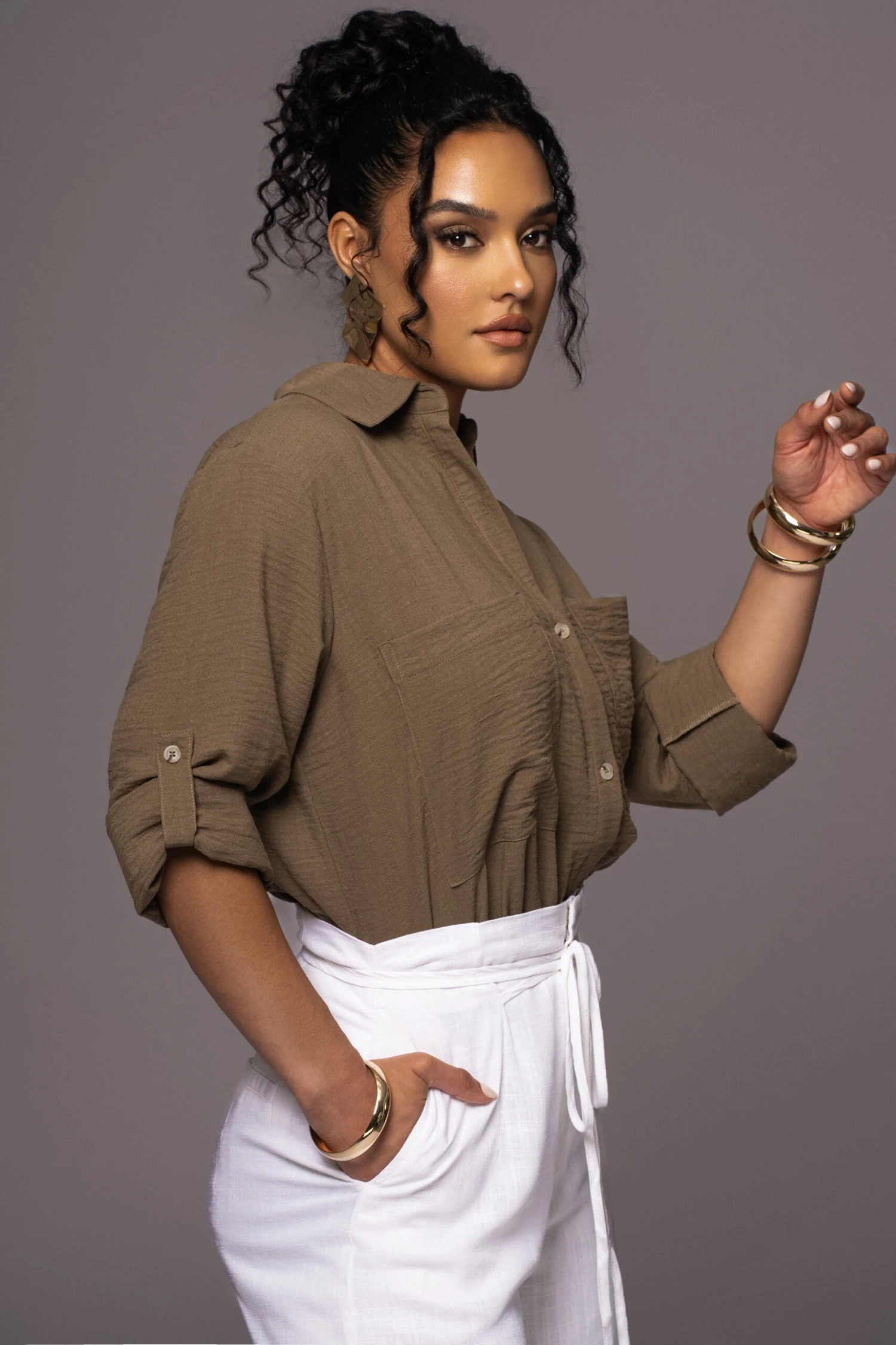 Olive By The Coast Crinkled Button Up 2 Olive By The Coast Crinkled Button Up - Image 2