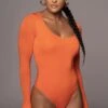 Jluxbasix Tangerine Bethie Scoop Long Sleeve Bodysuit