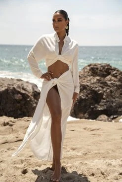 White Saylor Linen Sarong -Jluxlabel Sale Store SUMMER5 PART2 81