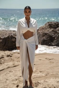 White Saylor Linen Sarong -Jluxlabel Sale Store SUMMER5 PART2 82