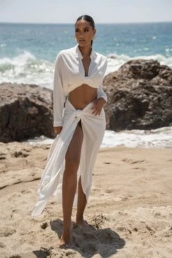 White Saylor Linen Sarong -Jluxlabel Sale Store SUMMER5 PART2 84