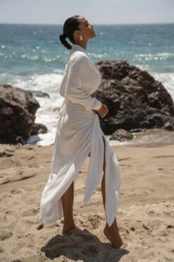 White Saylor Linen Sarong -Jluxlabel Sale Store SUMMER5 PART2 85