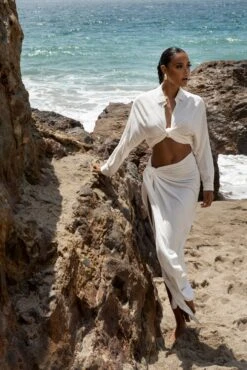 White Saylor Linen Sarong -Jluxlabel Sale Store SUMMER5 PART2 92